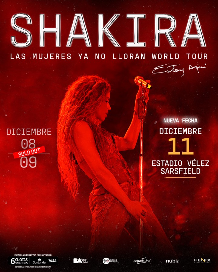 Shakira suma su tercer show en Vélez para diciembre
